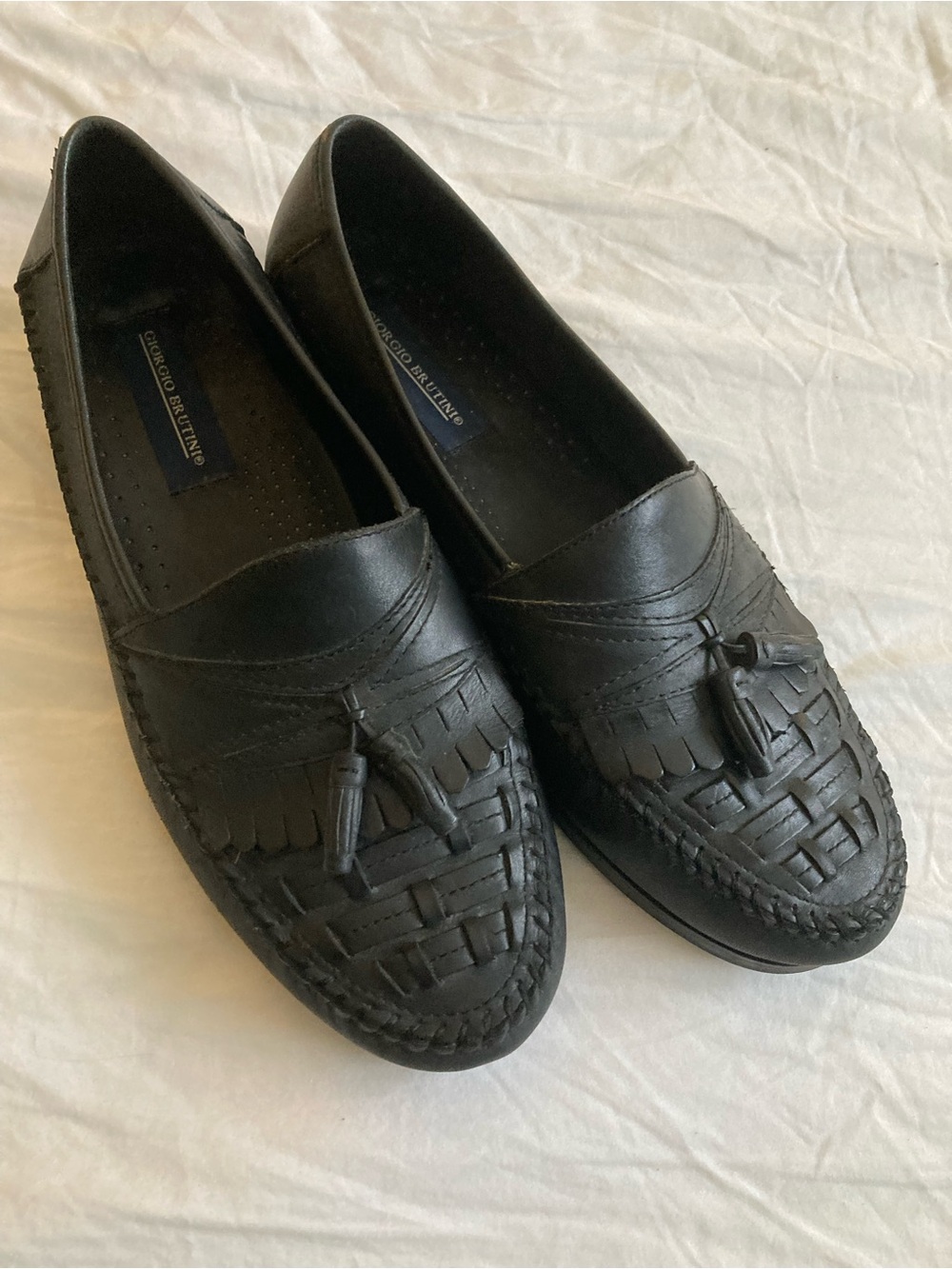Black Leather Tassel Woven Loafers Sz 10M Giorgio Brutini